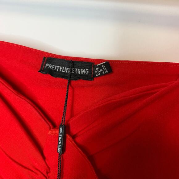 Pretty Little Things Ruched Front Bodycon Dress Sz 2 Red - Picture 8 of 13
